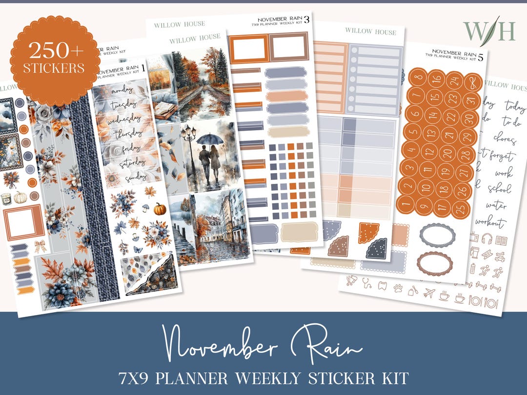 November Rain 7x9 Weekly Planner Sticker Kit – Erin Condren & Happy ...
