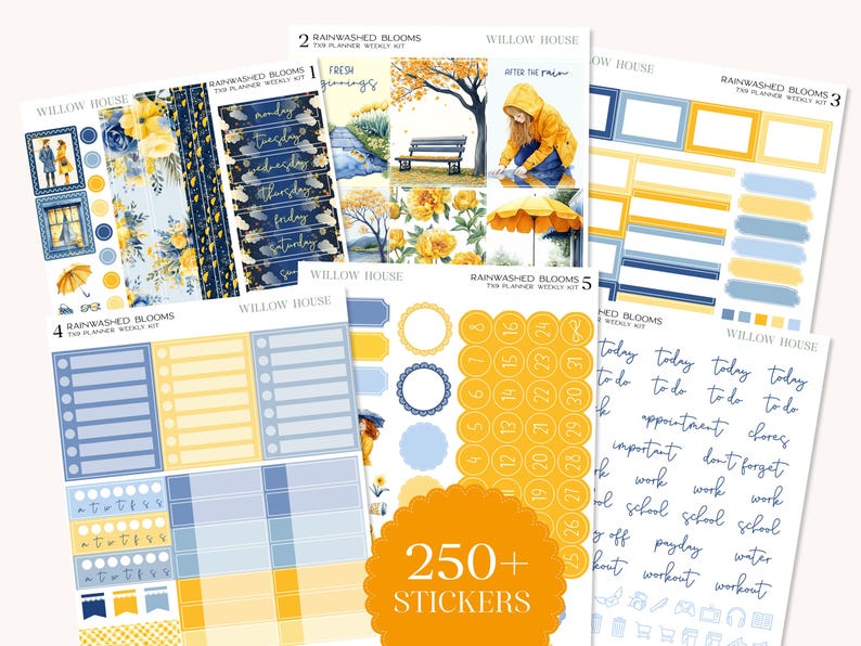 Spring Word With Pattern Rainwashed Blooms 7x9 Weekly Planner Sticker Kit – Erin Condren & Happy ...