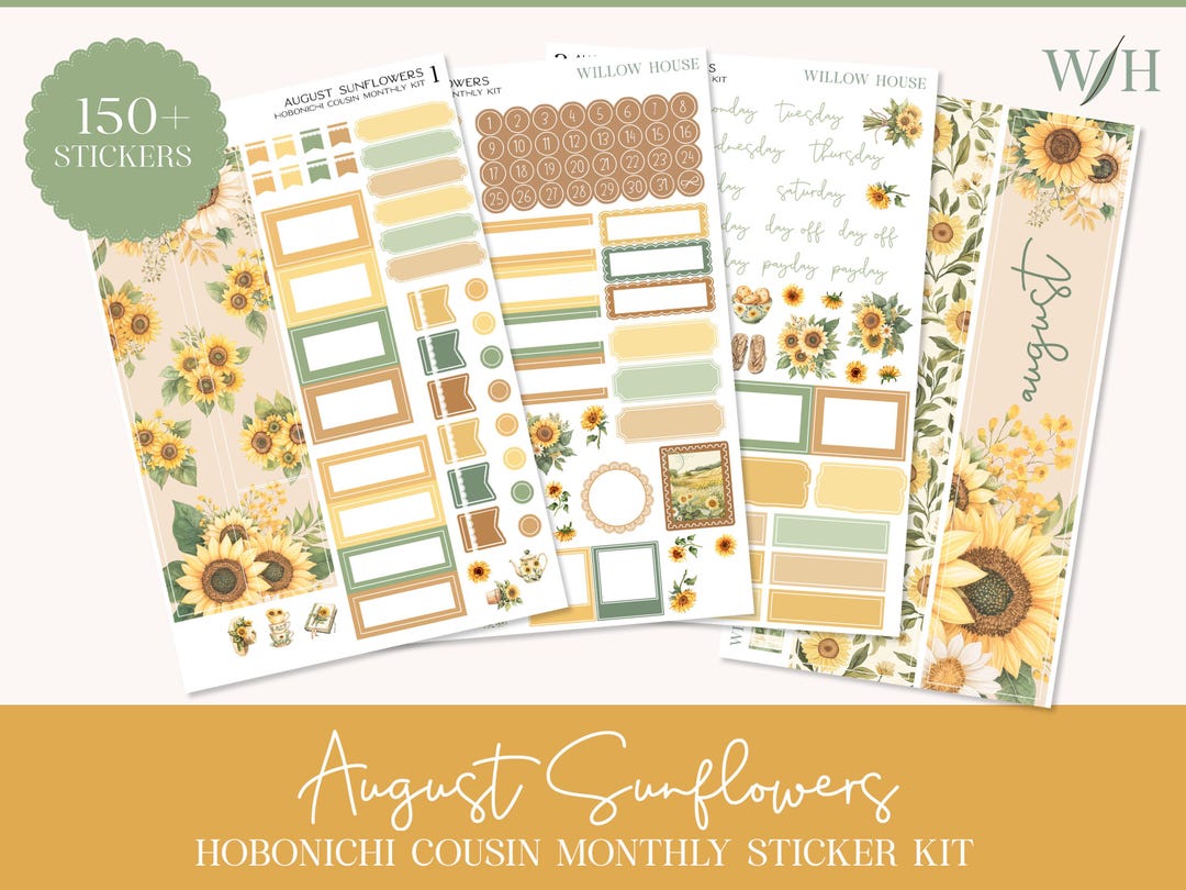 Hobonichi Cousin Monthly Sticker Kit – August Sunflowers – Functional ...