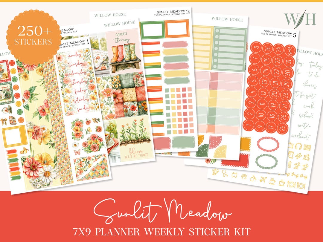 Sunlit Meadow 7x9 Weekly Planner Sticker Kit – Erin Condren & Happy ...