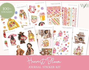 Harvest Bloom Journal Sticker Kit – Watercolor Decorative Stickers for Journaling, Scrapbooking & Planning – Colorful Fall Theme