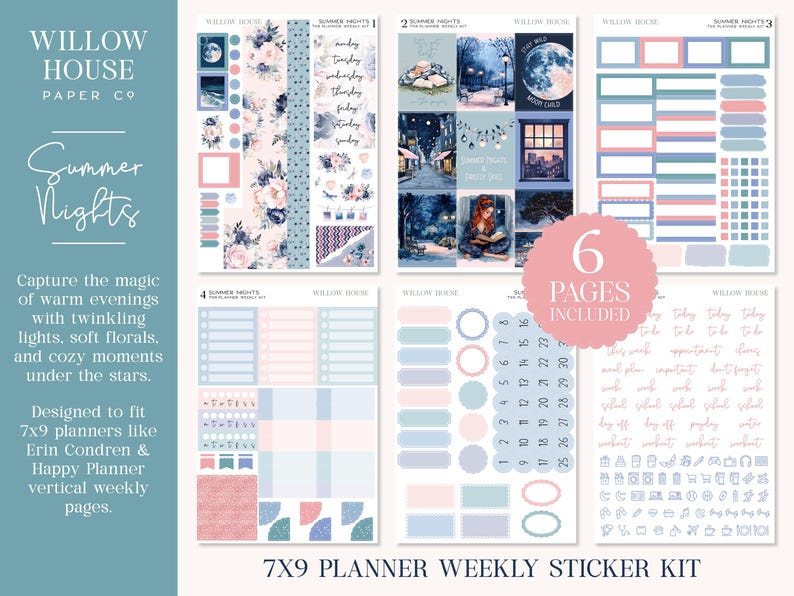 Summer Nights 7x9 Weekly Planner Sticker Kit – Erin Condren & Happy ...