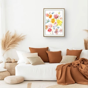 Abstract flowers watercolor, acquerello floreale, arte botanica, illustrazione floreale