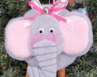 Handmade elephant ornament, pink elephant ornament, felted elephant ornament, felted ornament, woodland animal ornament, zoo animal ornament