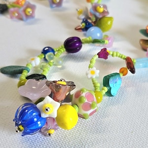 Floral lampwork beaded necklace and earrings set, Easter floral vine beaded necklace, flower earrings, spring jewelry, mother gift