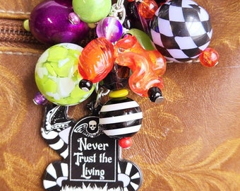 Halloween Beaded Purse Charm, Spooky Tote Bag Bling