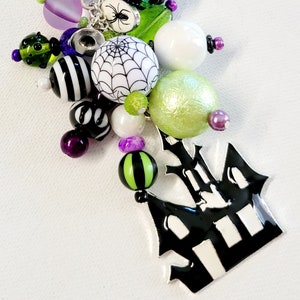 Halloween haunted house beaded purse charm, Halloween charm, tote bag charm, key chain, cell phone charm, car mirror charm