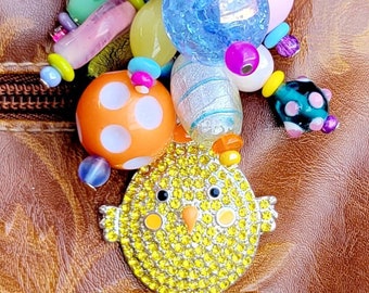Easter Chick Beaded Purse Charm: Colorful Tote Bag Charm