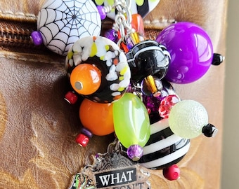 Halloween Beaded Purse Charm: Spooky Bag Bling with Resin Accent