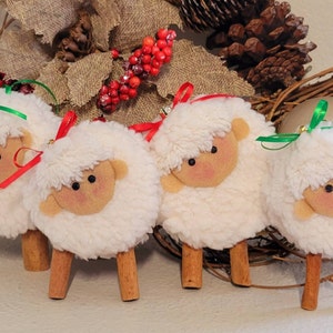 Handmade Felt Sheep Ornament: Cinnamon Stick Legs, Faux Fur