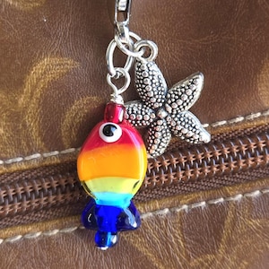 Rainbow Fish Lampwork Glass Purse Charm, Starfish Keychain