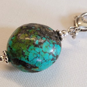 Turquoise polished stone beaded purse charm, purse bling, tote bag charm, turquoise charm, key chain, cell phone charm, car mirror charm