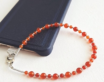 Orange Carnelian Stone Beaded Phone Wristlet Strap, Cell Phone Lanyard Keychain