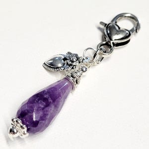 Amethyst stone faceted beaded purse charm, purse bling, tote bag charm, stone jewelry, key chain, bag bling, phone charm, car mirror charm