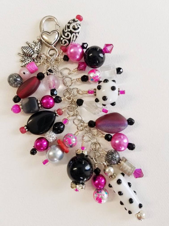 Cha Cha hot pink and black crystal beaded purse charm purse | Etsy