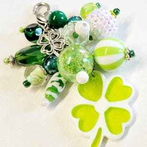 St. Patrick's Clover Beaded Purse Charm: Lampwork Glass & Crystal