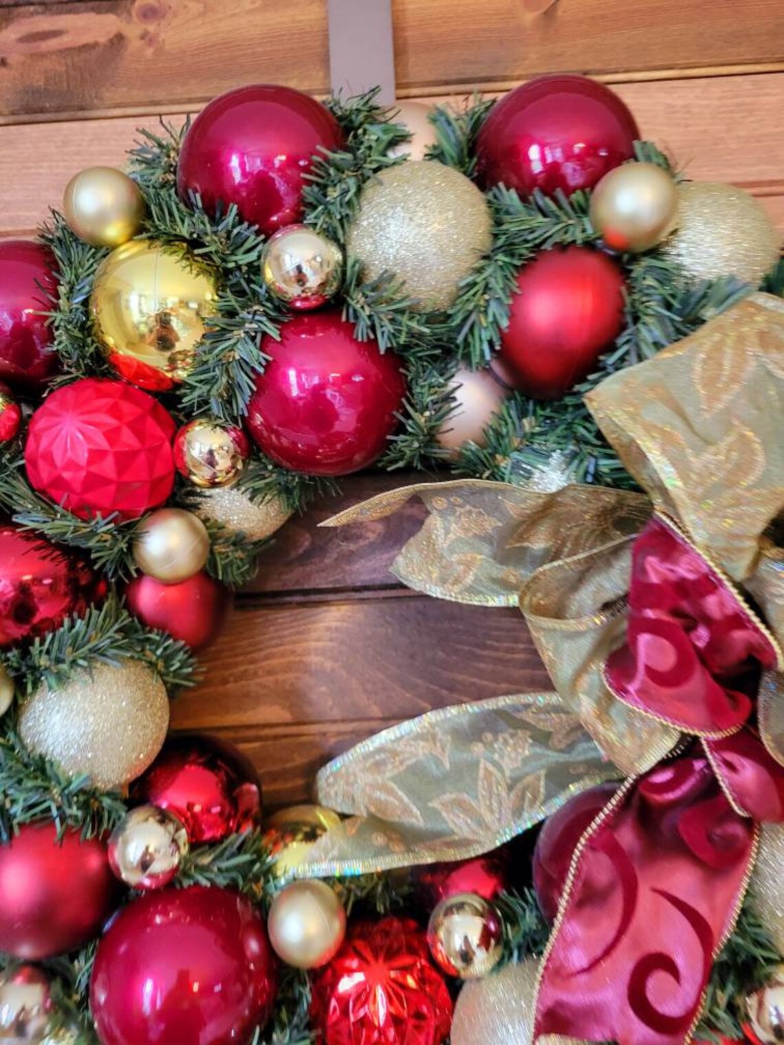 Burgandy Red and Gold Ornament Christmas Wreath Christmas Etsy