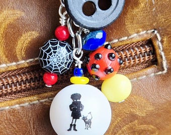 Coraline Inspired Beaded Purse Charm: Halloween Bag Bling