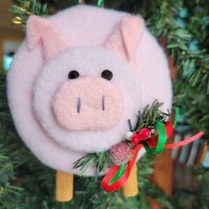 Handmade Felted Pig Ornament: Pink Piglet Christmas Decoration