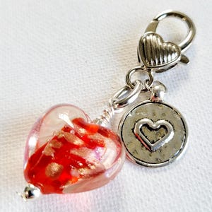 Lampwork Heart Purse Charm: Red Glass Valentine&#39;s Gift