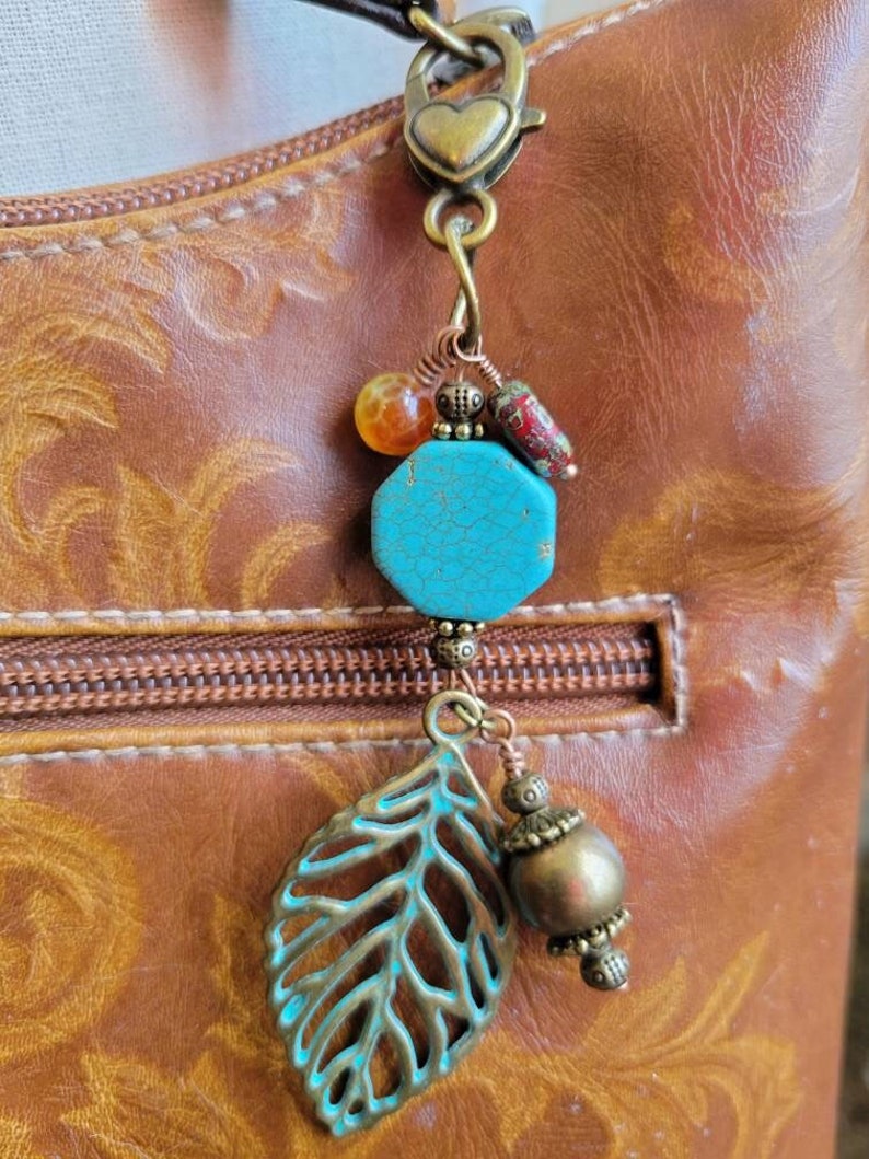 Cha boho turquoise and Special Campaign leaf beaded bling charm Store purse