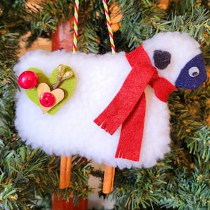 Handmade Felted Sheep Ornament: Christmas Stocking Stuffer
