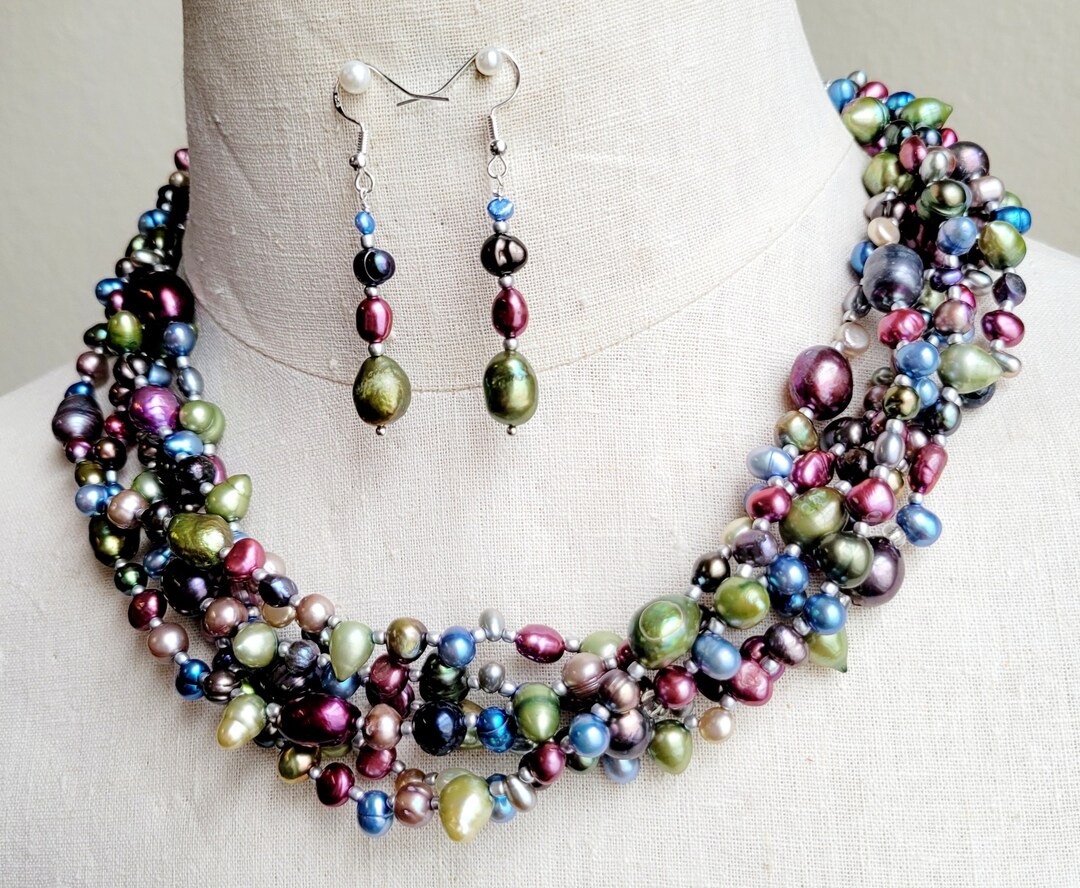 Peacock Blue and Green Baroque Freshwater Pearl Multistrand Statement ...