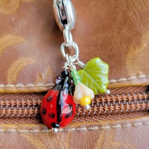 Ladybug lampwork beaded purse charm, tote bag charm, lucky charm, key chain, cell phone charm, car phone charm