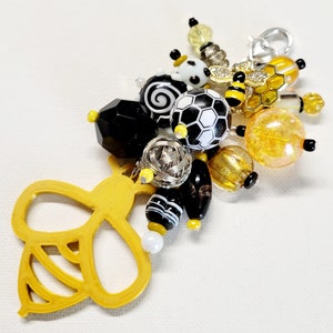 Bumblebee beaded purse charm, yellow and black purse charm, tote bag charm, key chain, cell phone charm, car mirror charm
