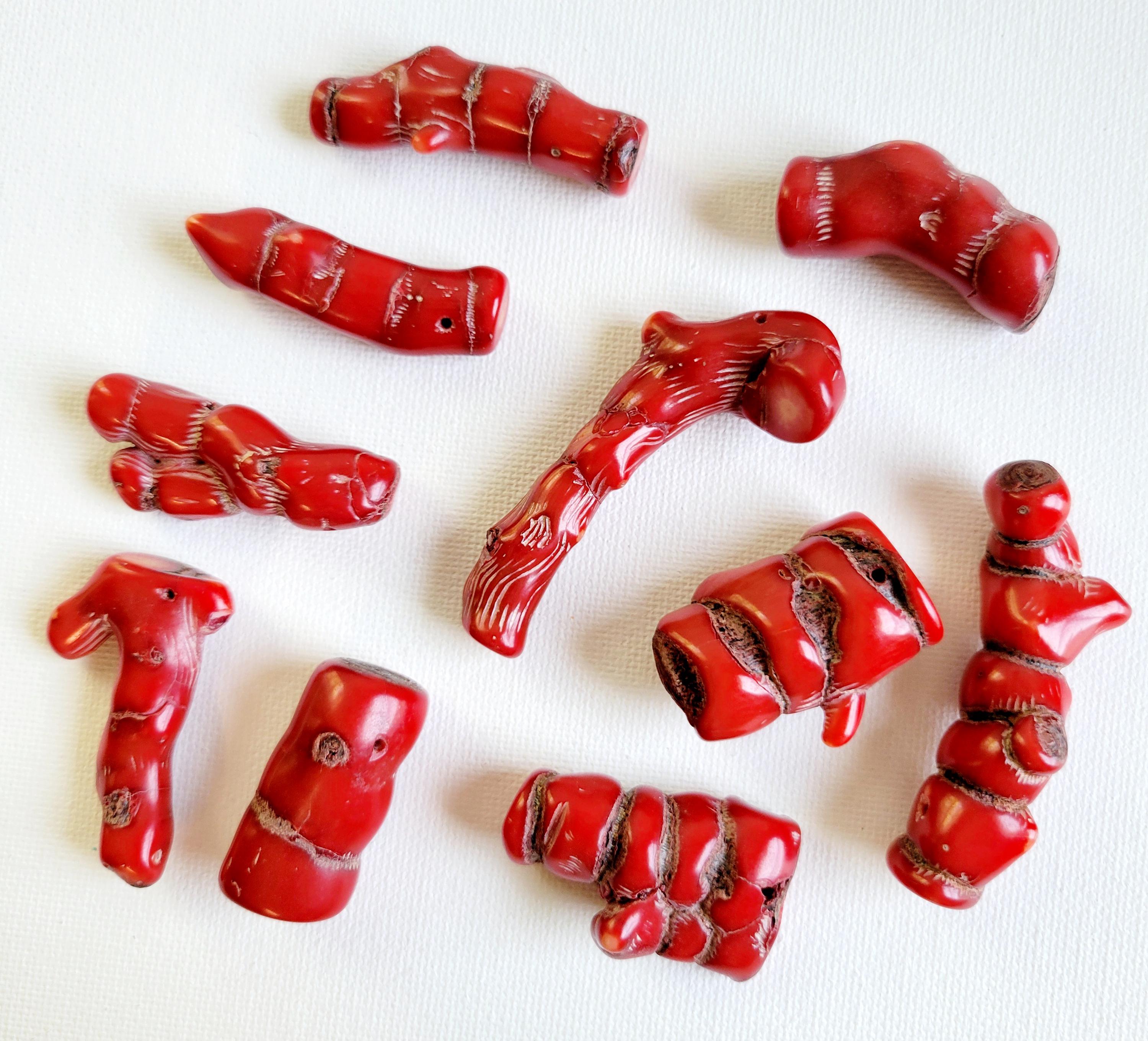 Dyed Red Coral Branch: Drilled Bamboo Coral Bead (1.5-2 inch)