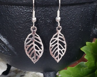 Silver Leaf Earrings | Handmade Jewelry | Occult Witch Goth Jewelry | Lightweight Dangle Earrings | Nature Forest Druid