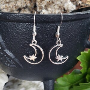 Silver Moon & Star Dangle Earrings: Handmade Celestial Jewelry