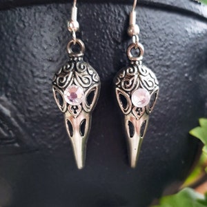 Raven Skull Earrings | Handmade Silver Jewelry | Occult Witch Goth | Ornate Bird Skull | Lightweight Dangle Earrings | Plague Doctor