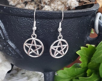 Silver Pentagram Earrings | Handmade Jewelry | Occult Witch Goth Jewelry | Lightweight Dangle Earrings | Protection Symbol