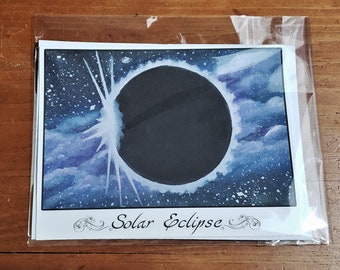 Solar Eclipse Greeting Card | Art Print | Handmade | Blank Inside | Fantasy Art | Just Because Card | Watercolor Painting | Gouache Painting