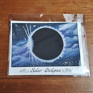 Solar Eclipse Greeting Card Art Print Handmade Blank Inside Fantasy Art Just Because Card Watercolor Painting Gouache Painting image 1