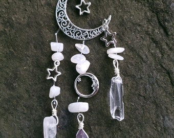 Crystal Suncatcher | Sweet Dreams | Protection from Nightmares | Car Charm | Talisman | Witchy Décor | Moonstone Amethyst | Real Crystals