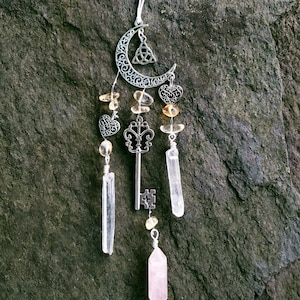 Crystal Suncatcher Self Love Inner Peace Happiness Car Charm Talisman Witchy Décor Rose Quartz Citrine Real Crystals image 1