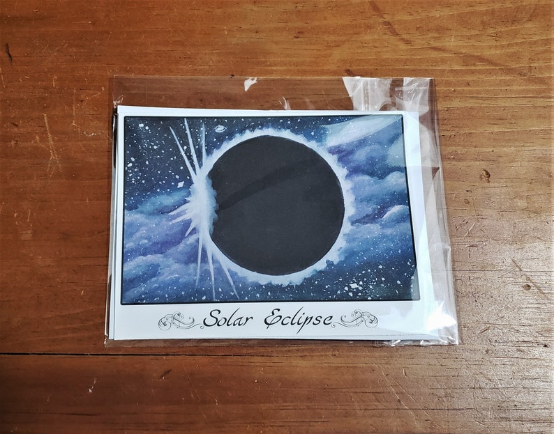Solar Eclipse Greeting Card Art Print Handmade Blank Inside Fantasy Art Just Because Card Watercolor Painting Gouache Painting image 1