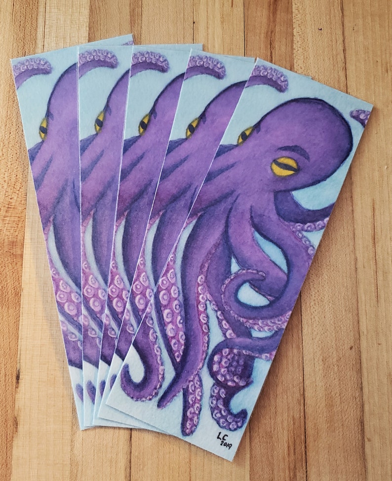 Octopus Art Bookmark Laminated Art Print Watercolor | Etsy