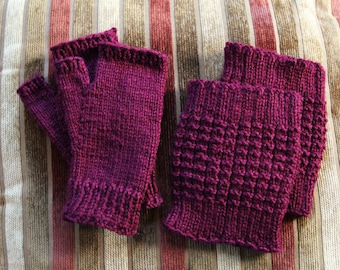Knit Fingerless Gloves & Boot Cuffs |  Burgundy Red MATCHING SET! | Unisex Finger-less Mittens | Arm Warmers | Hand Knitted Handmade