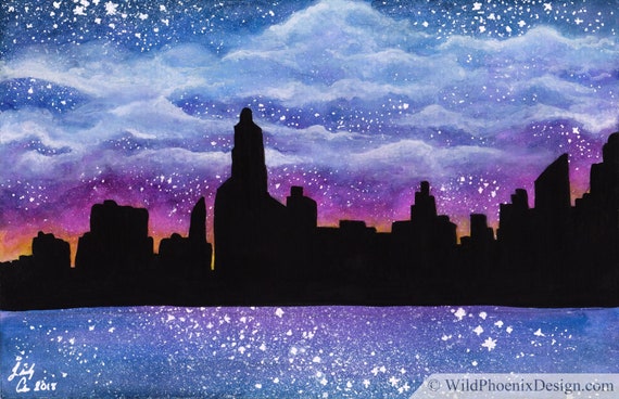 City of Stars Art PRINT 5x7 Original Watercolor Painting 