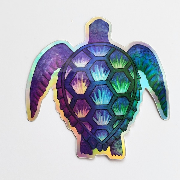 Sea Turtle Holographic Sticker: Vinyl, Watercolor Art Print