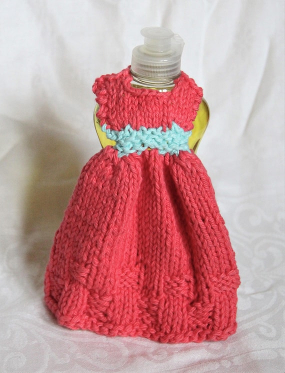Hand Knit Cotton Dish Soap Dress - Coral Red Kitchen Decor - Etsy
