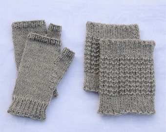 100% Virgin Wool Knit Fingerless Gloves & Boot Cuffs | MATCHING SET! | Hand Knitted | Natural Fiber Fisherman's Wool Color | Size MEDIUM
