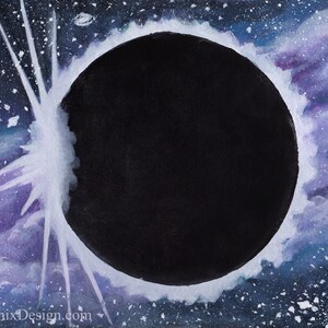 Solar Eclipse Greeting Card Art Print Handmade Blank Inside Fantasy Art Just Because Card Watercolor Painting Gouache Painting image 2
