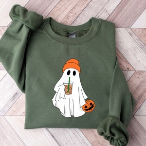 Halloween Coffee Ghost Shirt, Coffee Lover Shirt, Iced Coffee Shirt, Cute Ghost Halloween Crewneck, Spooky Ghost Sweatshirt