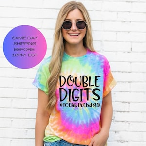 10th Birthday Shirt Girl,Double Digit Girls Birthday Shirt,Tenth Birthday, Tie Dye Birthday Shirt, Peace Out Single Digits