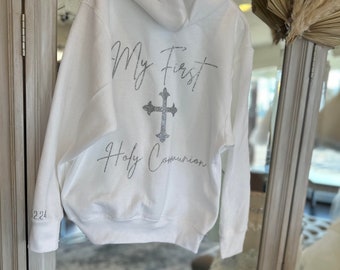 Personalized First Holy Communion Girl Gifts Sweatshirt Zip Up, Getting Ready Outfit Sweatsuit Jogger Set, Flower Girl Gift Hoodie,