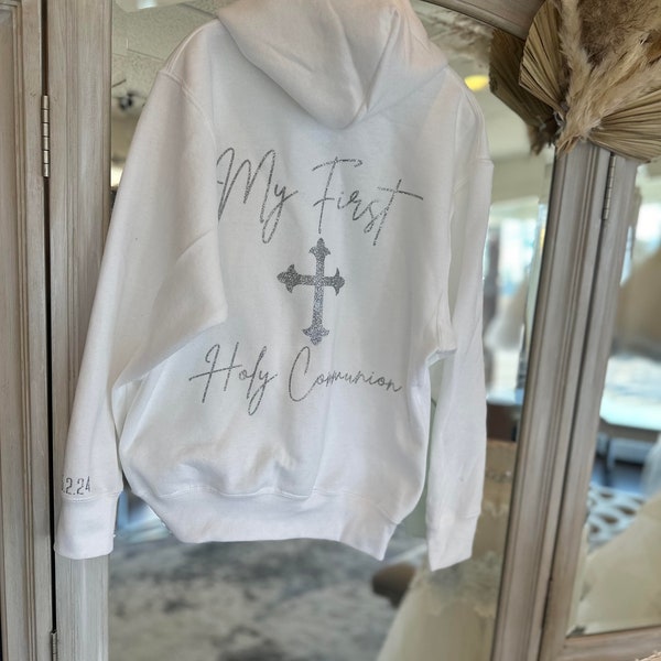 Personalized First Holy Communion Girl Gifts Sweatshirt Zip Up, Getting Ready Outfit Sweatsuit Jogger Set, Flower Girl Gift Hoodie,